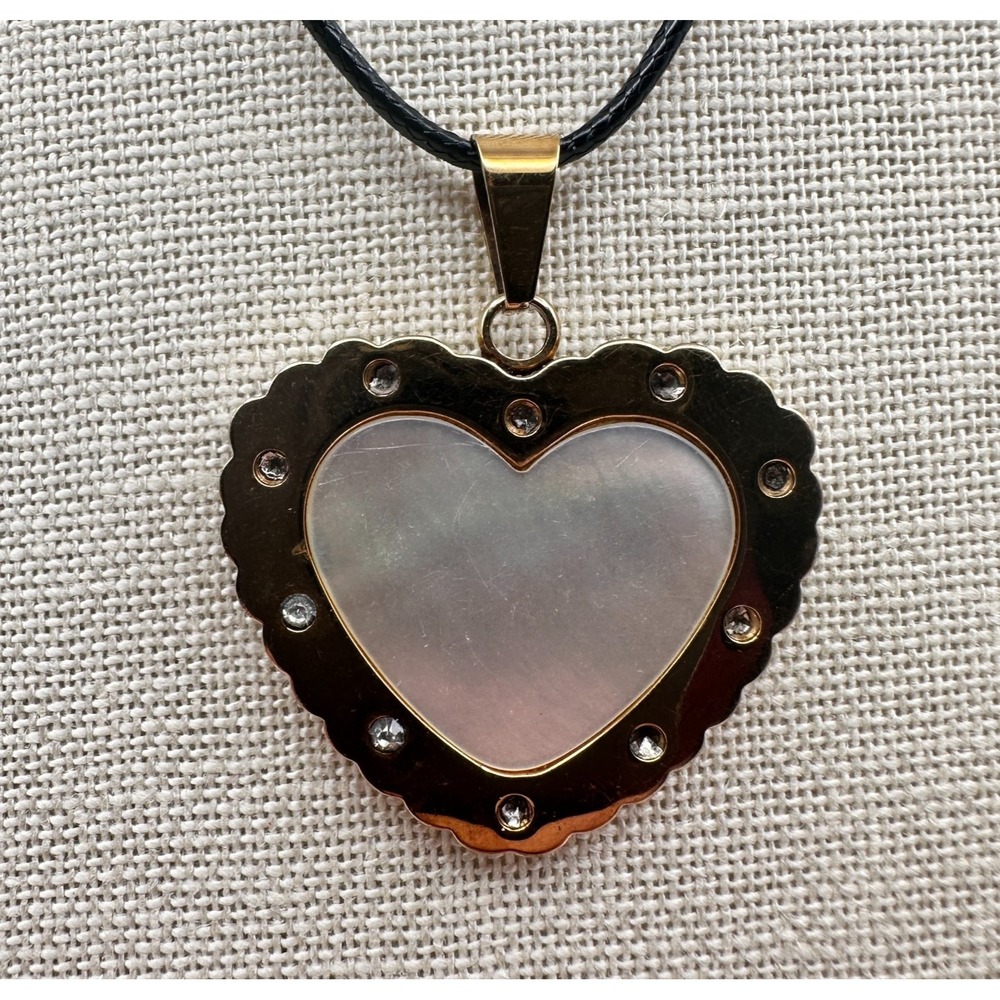 Vintage 90s Pearl Crystal Scalloped Heart Pendant Necklace Gold Tone Jewelry